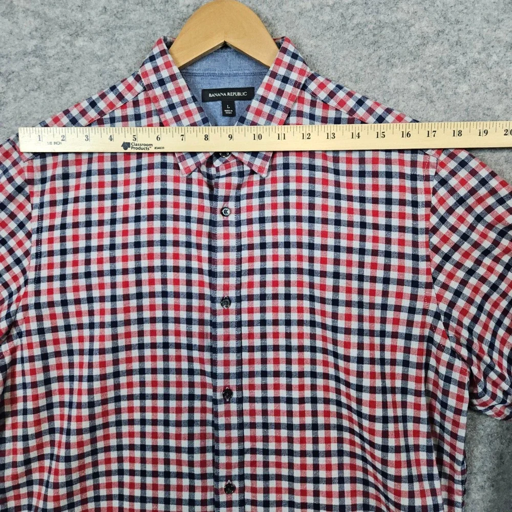 Banana Republic Men's Size L Long Sleeve Button Up Shirt Red Blue Gray‎ Checks